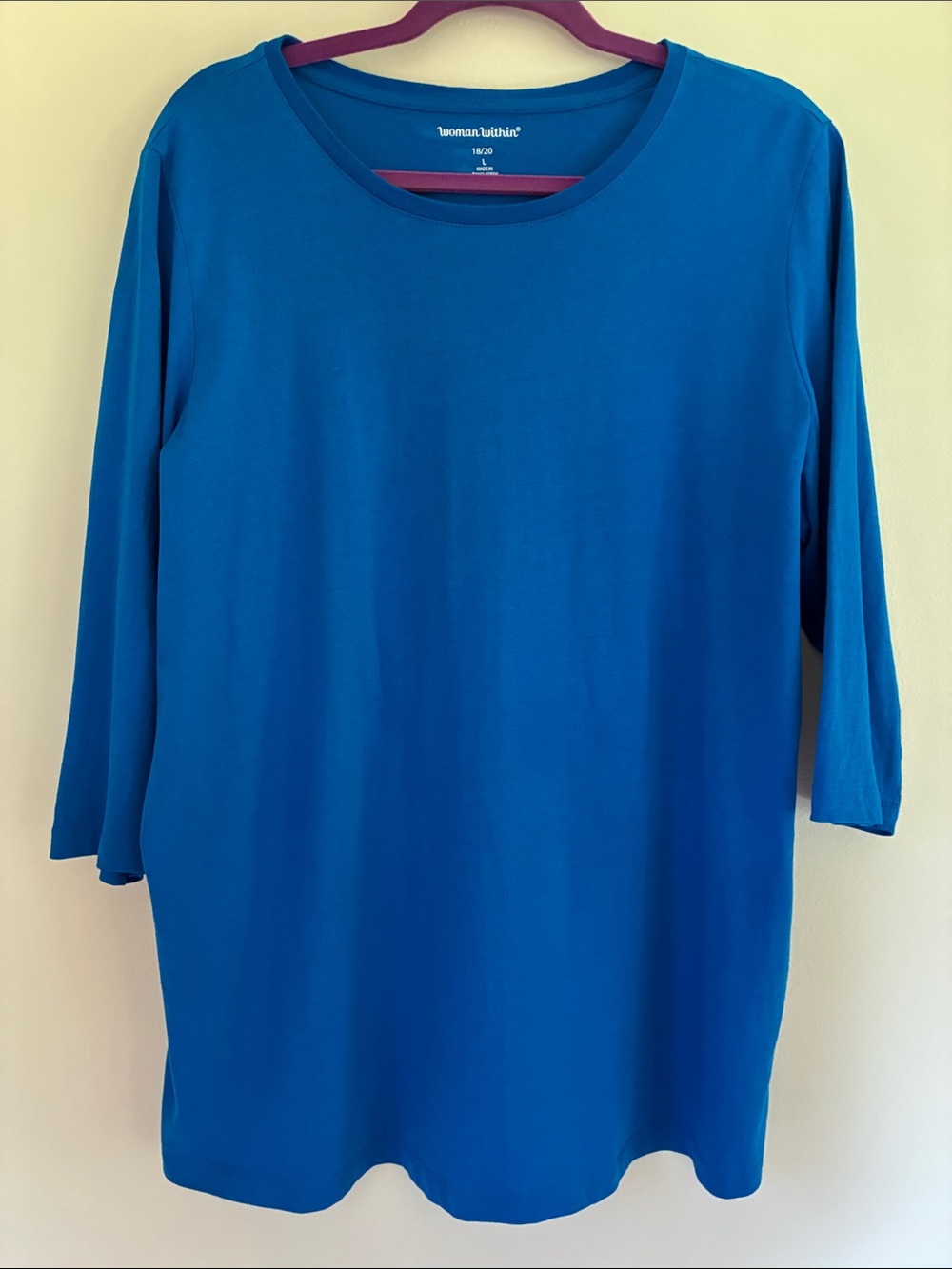 Woman Within Turquoise Long Sleeve Crewneck Top Size L 3/4 Sleeve